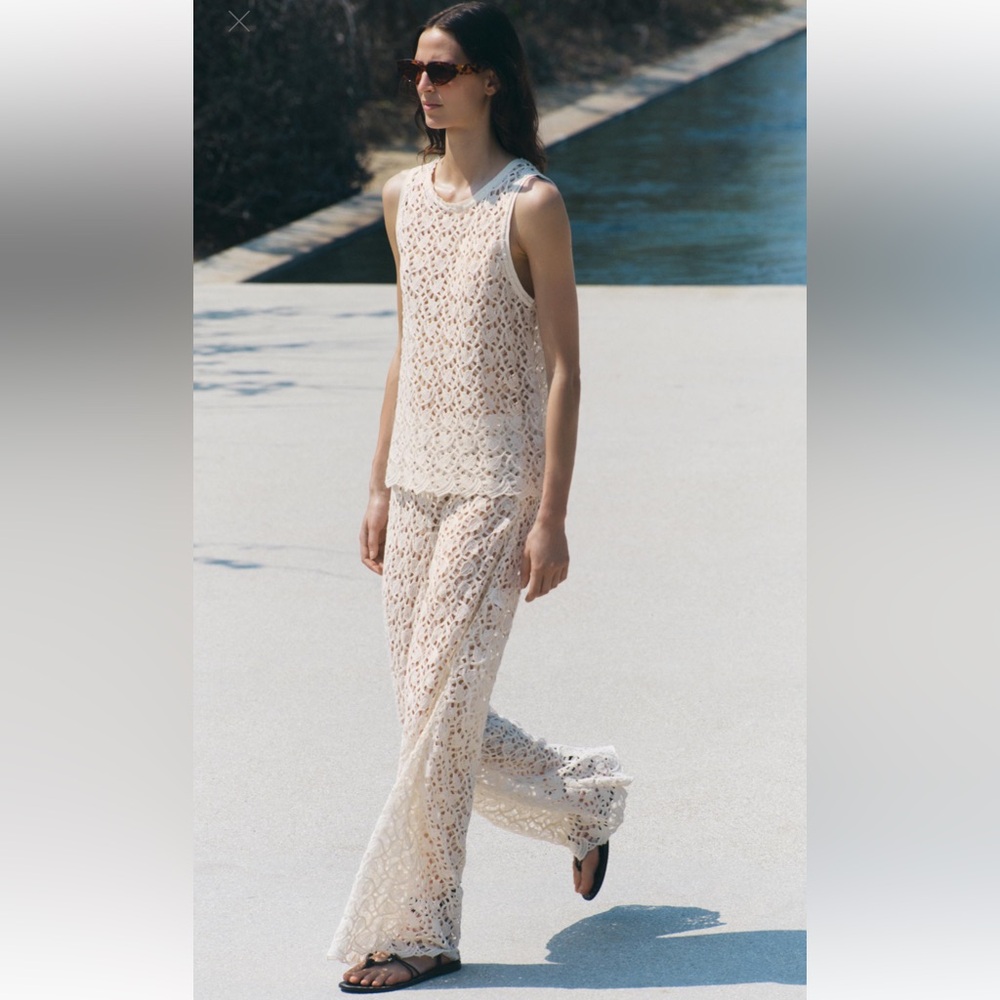 ZARA 2pc Set Crochet Top is a small and Wide-Leg Trousers is a Large NWT - Picture 4 of 16